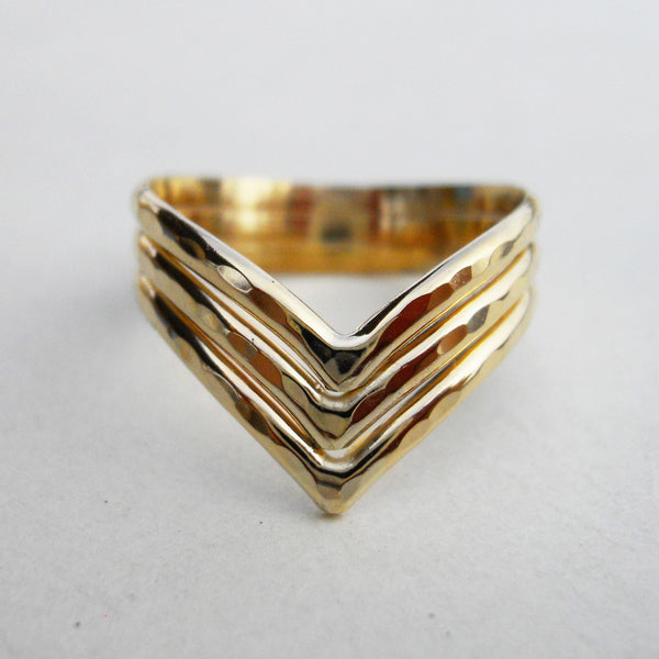 3 Strand Hammered Chevron Ring in Gold Filled